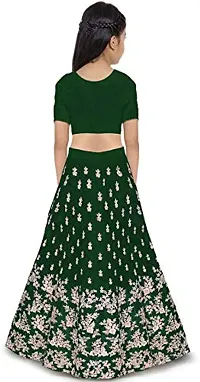 RADHE KRISHNA LACE Girls' Taffeta Silk Lehenga Choli (Free Size) (8-9 Years, Green)-thumb1