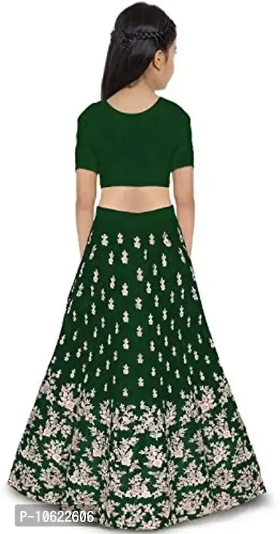 RADHE KRISHNA LACE Girls' Taffeta Silk Lehenga Choli (Free Size) (8-9 Years, Green)-thumb2