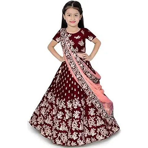 Girl's Taffeta Satin Semi-stitched Lehenga Choli