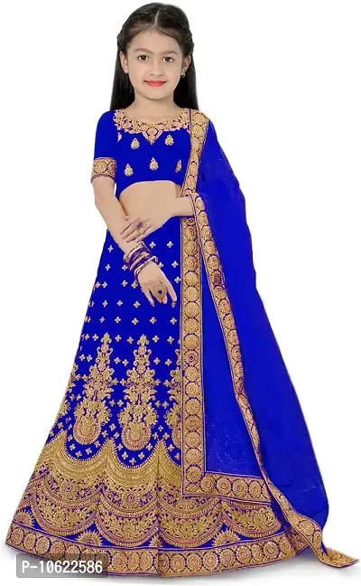 RADHE KRISHNA LACE Girl's Satin Semi-Stitched Lehenga Choli-thumb0