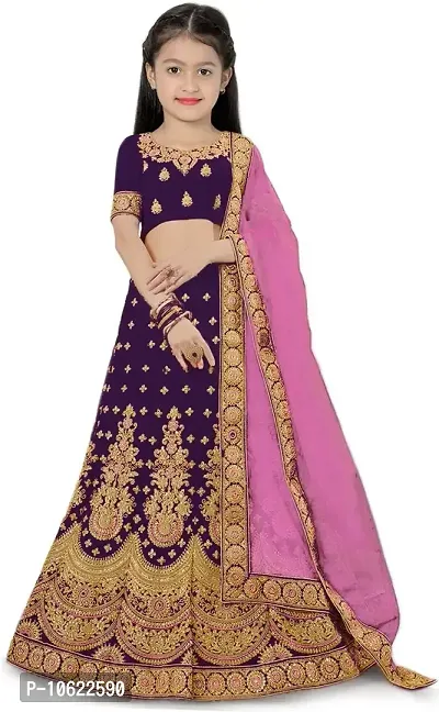 RADHE KRISHNA LACE Girl's Satin Semi-Stitched Lehenga Choli