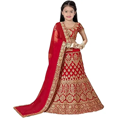 RADHE KRISHNA LACE Girl's Silk Semi-Stitched Lehenga Choli