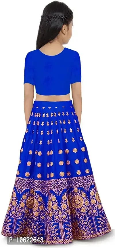 RADHE KRISHNA LACE Girl's Taffeta Silk Semi stitched Lehenga Choli With Unstitched Blouse And Readymade Dupatta(FA_PINK_4-15 Years)? (7-8 Years, Light Blue)-thumb2