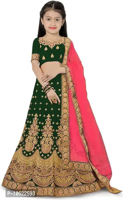 RADHE KRISHNA LACE Girl's Satin Semi-Stitched Lehenga Choli