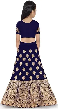 RADHE KRISHNA LACE Girl's Satin Semi-Stitched Lehenga Choli (Lehenga Choli-B-M-P_Blue_13 Years-14 Years)-thumb1