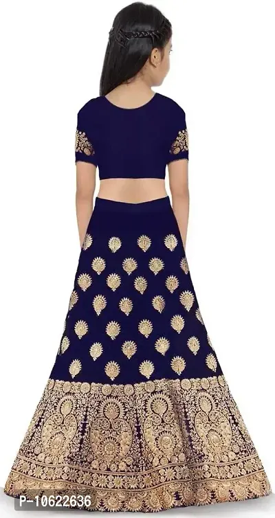 RADHE KRISHNA LACE Girl's Satin Semi-Stitched Lehenga Choli (Lehenga Choli-B-M-P_Blue_13 Years-14 Years)-thumb2