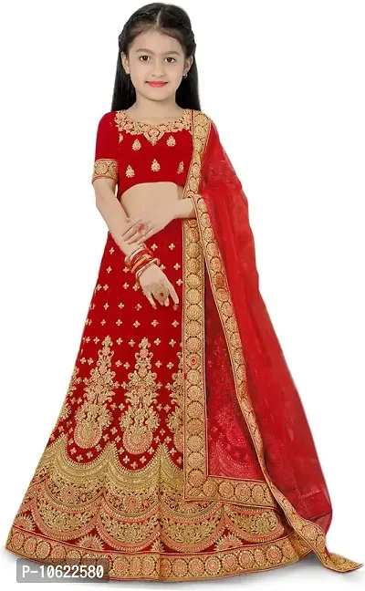 RADHE KRISHNA LACE Girl's Satin Semi-Stitched Lehenga Choli