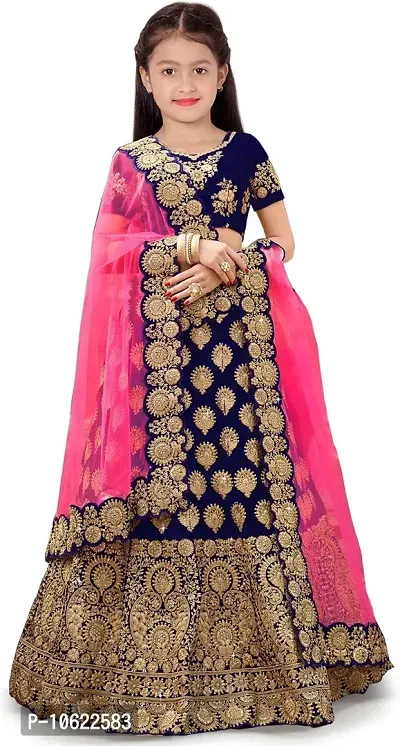 RADHE KRISHNA LACE Girl's Taffeta Satin Semi-Stitched Lehenga Choli