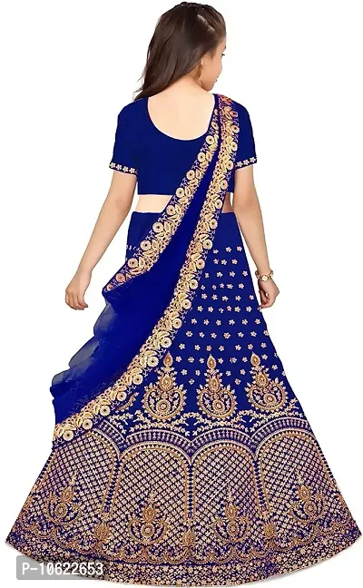 RADHE KRISHNA LACE Girl's New Silk Semi-Stitched Girls Lehenga Choli (6-7 Years, Dark Blue)-thumb2