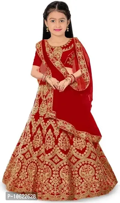 RADHE KRISHNA LACE Girl's Satin Semi-Stitched Lehenga Choli