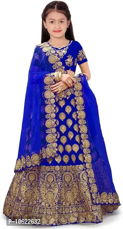 RADHE KRISHNA LACE Girl's Taffeta Satin Semi-Stitched Lehenga Choli