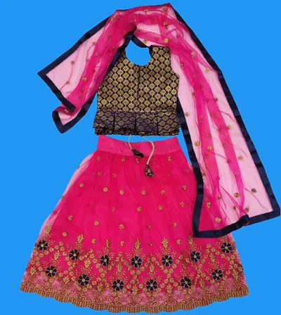 Balika Vadhu Girls Lehenga Choli Ethnic Wear Embroidered Lehenga, Choli and Dupatta Set