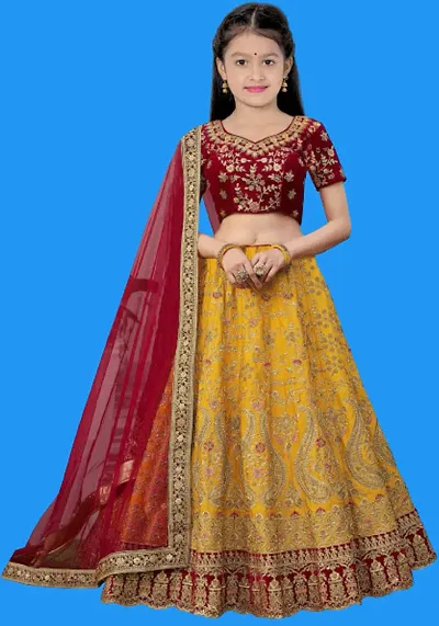 RAYASA Girl's Satin Semi-stitched Lehenga Choli (Yellow_11-12 Years) Rayasa Fashion