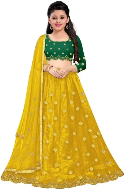 Classic Net Embroidered Lehenga Cholis with Dupatta for Kids Girls