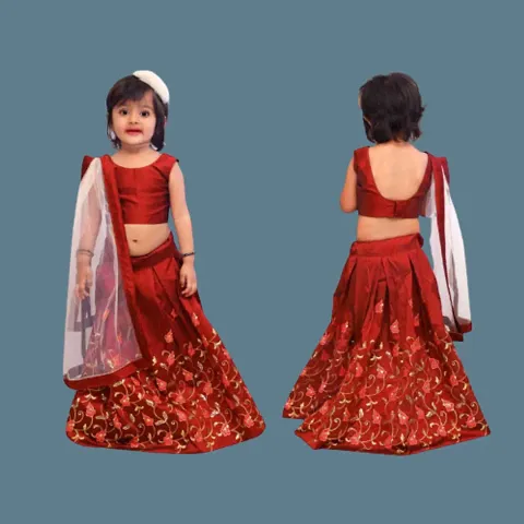 Shoryam fashion baby girls taffeta silk full stiched lahenga choli