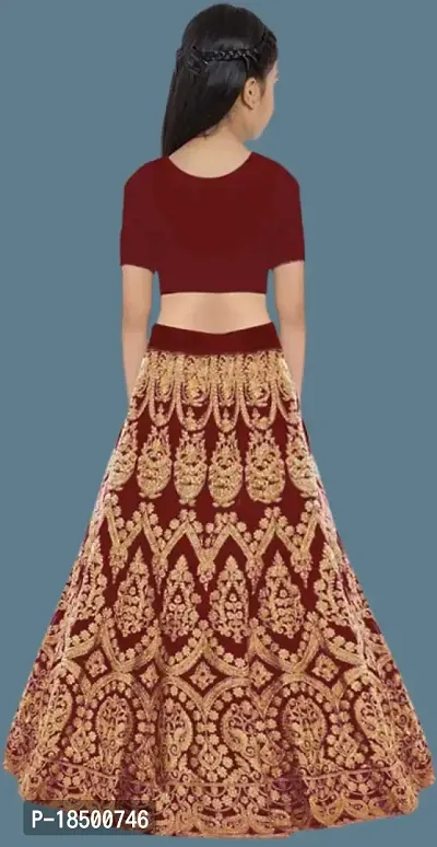 Maroon Satin Embroidered Lehenga Choli for Girls-thumb2