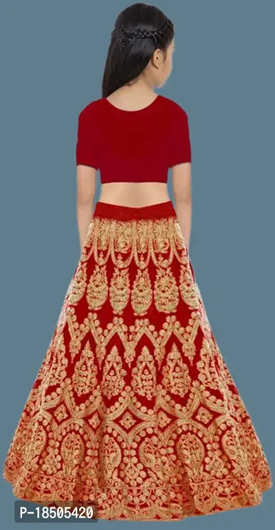 Red Satin Embroidered Lehenga Choli for Girls-thumb2