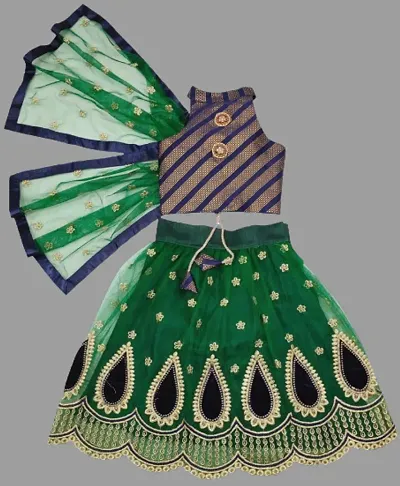 VANSH CREATION Girl's Silk Readymade lehenga choli | (2-15 yrs) girls lehenga choli (8-9 Years, Green)