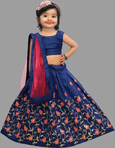 Girl's Taffeta Silk Lehenga Choli with Dupatta Set