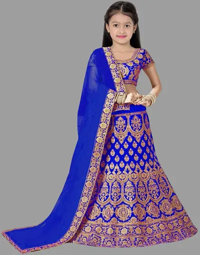 KRISHNAV ENTERPRISE Taffeta Silk Semi-Stitched Lehenga Choli for Girls