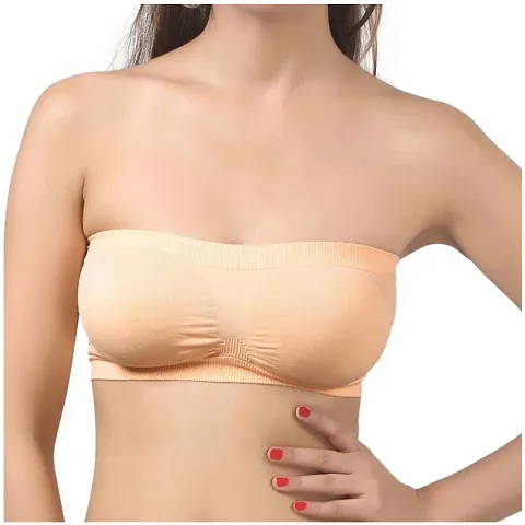 Meera's Era Women's Blend Tube Bra Non Padded Pack of 3(Size-28 to 34,Color-Beige,Purple,Sky Blue)