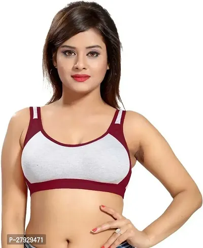 Fancy Maroon Cotton Blend Solid Non Padded Bras For Women