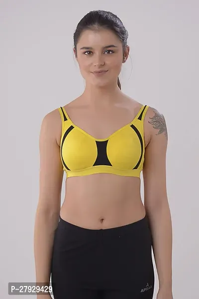 Fancy Yellow Cotton Blend Solid Non Padded Bras For Women