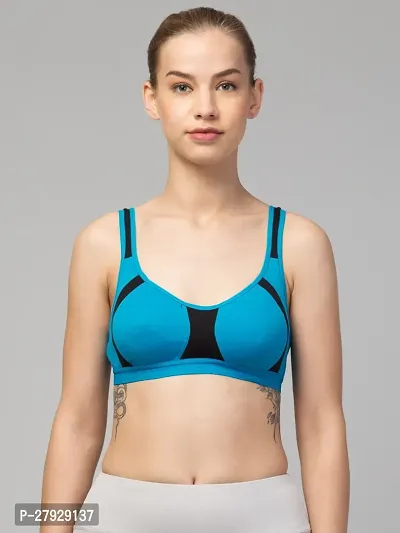 Fancy Blue Cotton Blend Solid Non Padded Bras For Women