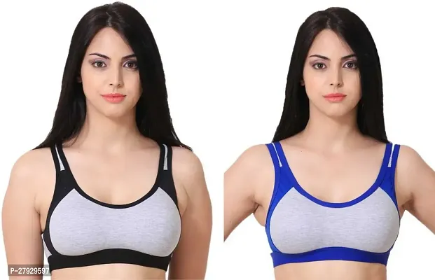 Fancy Multicoloured Cotton Blend Solid Non Padded Bras For Women Pack Of 2