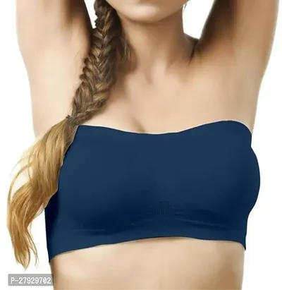 Fancy Navy Blue Cotton Blend Solid Non Padded Bras For Women