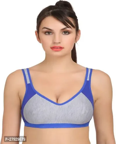 Fancy Blue Cotton Blend Solid Non Padded Bras For Women