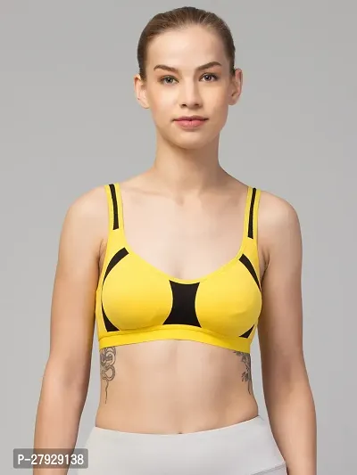 Fancy Yellow Cotton Blend Solid Non Padded Bras For Women