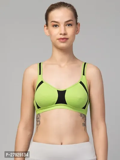 Fancy Green Cotton Blend Solid Non Padded Bras For Women
