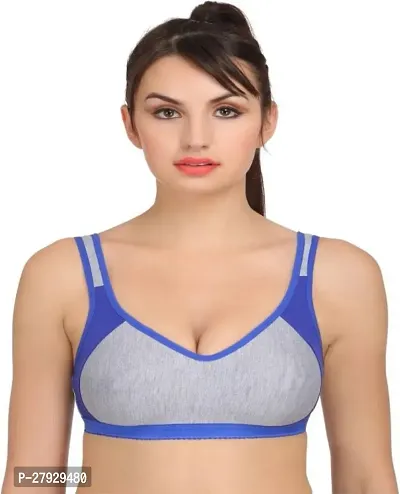 Fancy Blue Cotton Blend Solid Non Padded Bras For Women