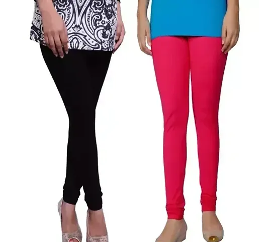 Stylish Cotton Lycra Solid Leggings For Women - Pack Of 2