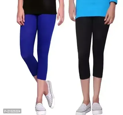 Stylish Fancy Cotton Lycra Solid Capris For Women Pack Of 2-thumb0