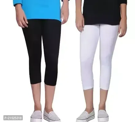 Stylish Fancy Cotton Lycra Solid Capris For Women Pack Of 2-thumb0