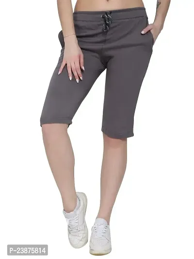 JAGGI Cotton Slim Fit Women Short Capri Katrina Pants (XL, Dark Grey)