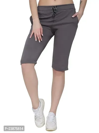 JAGGI Cotton Slim Fit Women Short Capri Katrina Pants (XL, Dark Grey)-thumb0