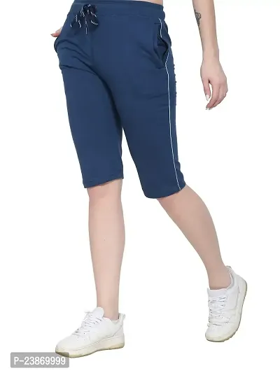 JAGGI Cotton Slim Fit Women Short Capri Katrina Pants (L, Dark Blue)-thumb5