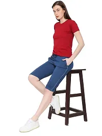 JAGGI Cotton Slim Fit Women Short Capri Katrina Pants (L, Dark Blue)-thumb2