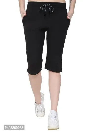 JAGGI Cotton Slim Fit Women Short Capri Katrina Pants (2XL, Black)-thumb0