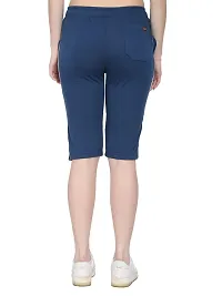 JAGGI Cotton Slim Fit Women Short Capri Katrina Pants (L, Dark Blue)-thumb1