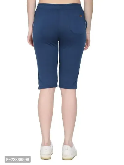 JAGGI Cotton Slim Fit Women Short Capri Katrina Pants (L, Dark Blue)-thumb2