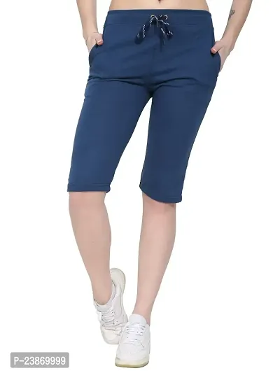 JAGGI Cotton Slim Fit Women Short Capri Katrina Pants (L, Dark Blue)-thumb0