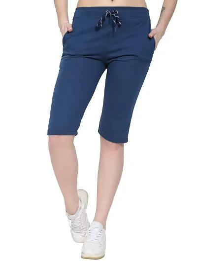 JAGGI Slim Fit Women Knee Length Short Capri (XL, Dark Blue)