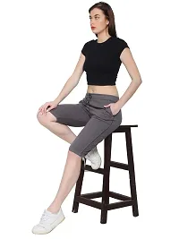 JAGGI Cotton Slim Fit Women Short Capri Katrina Pants (XL, Dark Grey)-thumb2