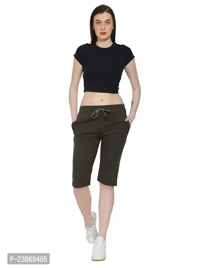JAGGI Cotton Slim Fit Women Short Capri Katrina Pants (2XL, Dark Green)