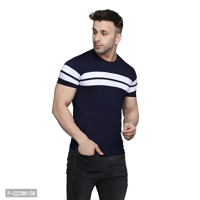 PASS  PLAY Regular Fit Men's T-Shirt, Men's Solid Casual T-Shirt, Cotton Blend Half Sleeves T-Shirt, Solid Men's Round Neck T-Shirt (L, Navy Blue)-thumb4