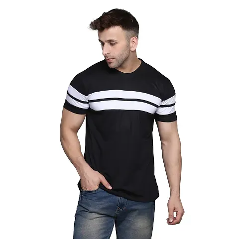 Polo Plus Men Multicolors with Cut and Sew Double Stripe Half Sleeve T-Shirt